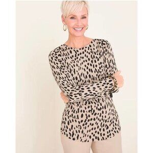 Womens Animal-Print Bateau-Neck‎ Shirttail-Hem Pullover Sweater